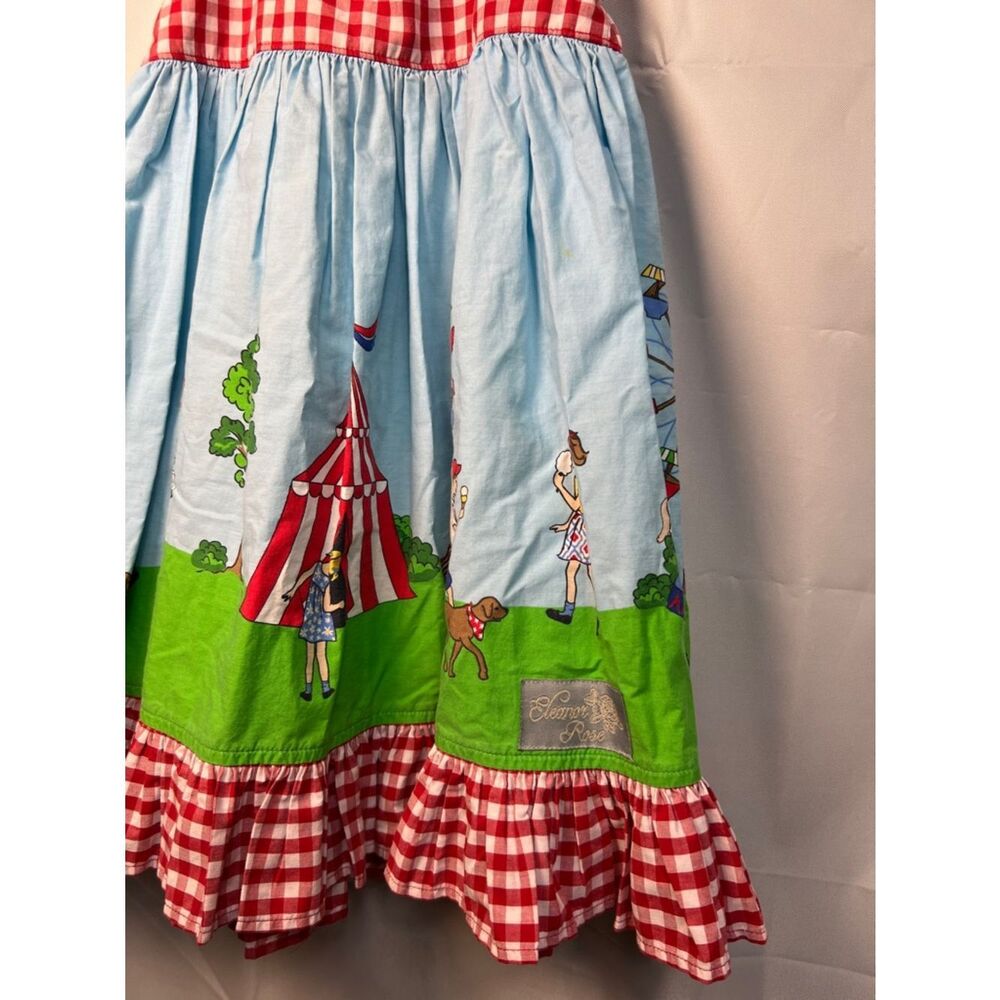 Eleanor Rose circus print red and white gingham halter smocked dress vintage - Picture 5 of 12
